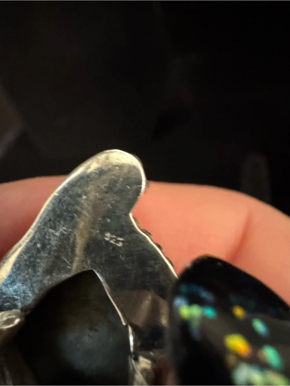 Sterling‎ silver Heart-Shaped Faceted Black Mother-of-Pearl Statement Ring